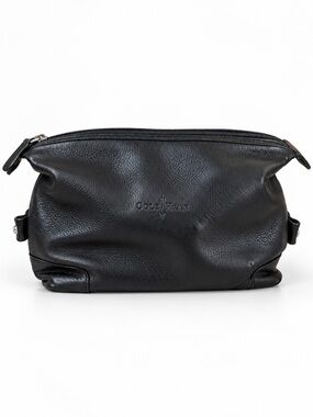 Cole Haan Black Genuine Leather Zip Toiletry Travel Dopp Kit Pouch Uni Sex Bag